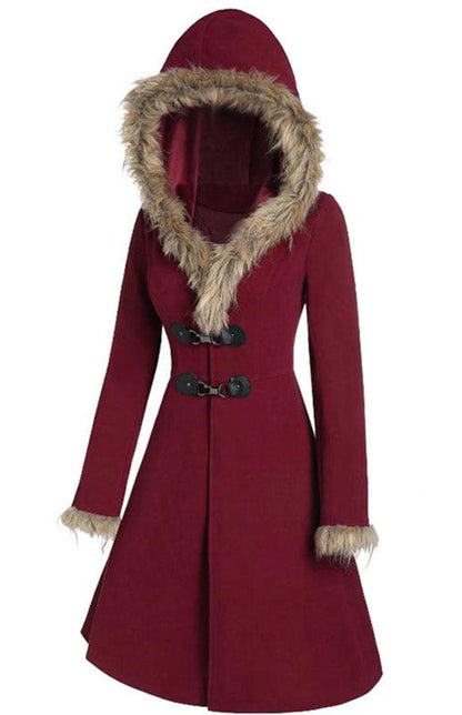 Women's Solid Color Fur Duffle Coat-women-coat-LeStyleParfait