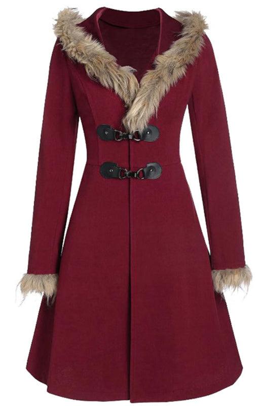 Women's Solid Color Fur Duffle Coat-women-coat-LeStyleParfait