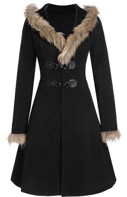 Women's Solid Color Fur Duffle Coat-women-coat-LeStyleParfait