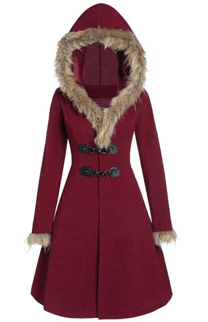 Women's Solid Color Fur Duffle Coat-women-coat-LeStyleParfait