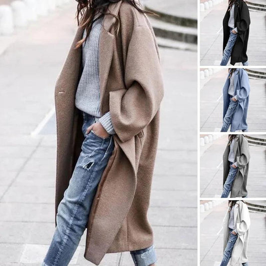 Simple Windbreaker Jacket for Women 2023 Fashion Korean Autumn Winter Thermal Lapel Woolen Trench Coat Large Size Loose Overcoat - - LeStyleParfait