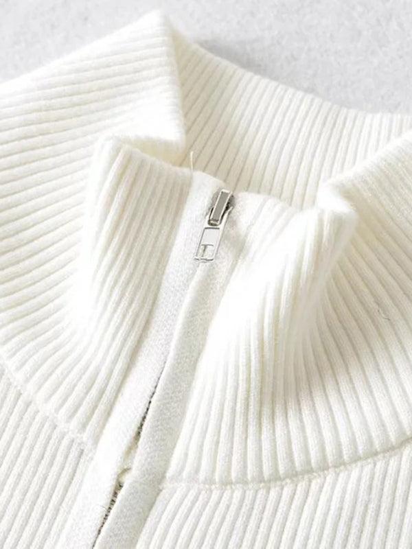 Zipper Striped Cardigan Sweater - Cardigan Sweater - LeStyleParfait