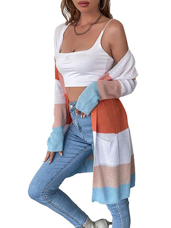 Women Casual Block Striped Cardigan Sweater - Cardigan Sweater - LeStyleParfait