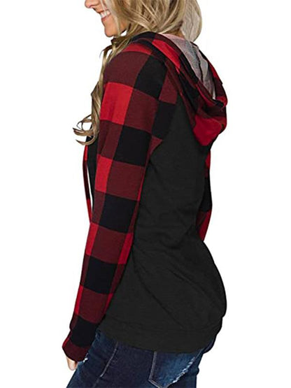 Women's Plaid Hoodie - Long Sleeve Comfort - Women Hoodie - LeStyleParfait